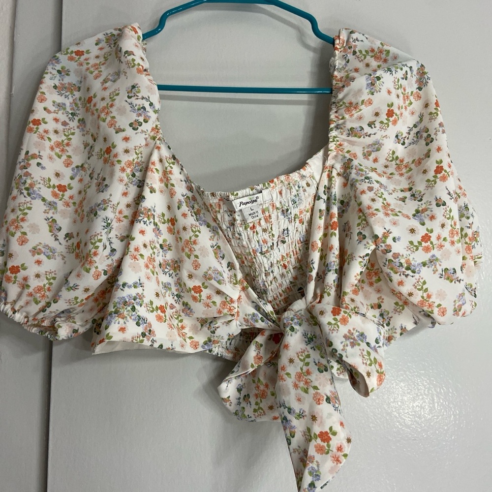 Papaya Floral Puff Sleeve Blouse